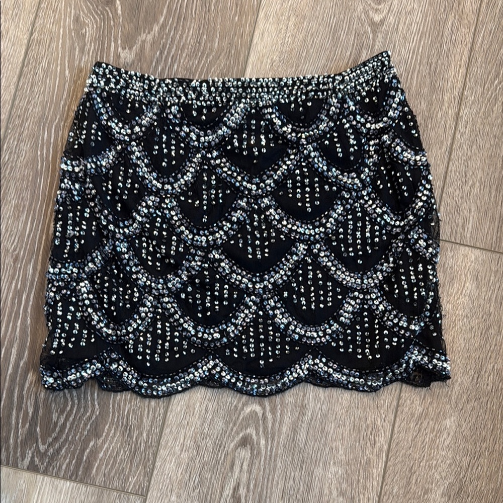 Arden B Black and Silver Beaded Pencil Skirt